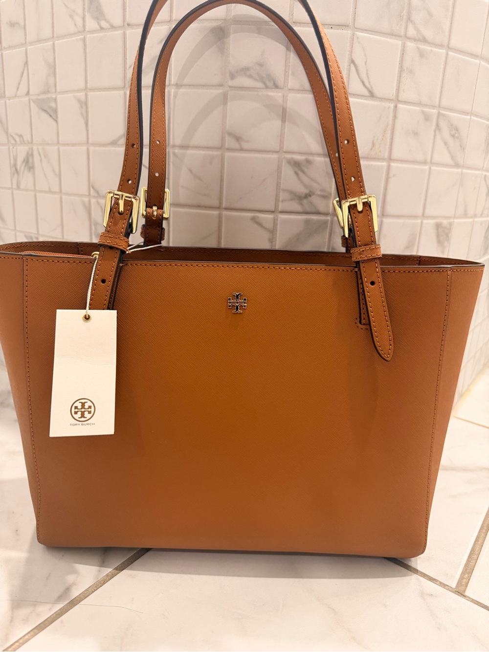 Tory Burch Cognac Saffiano Leather Tote